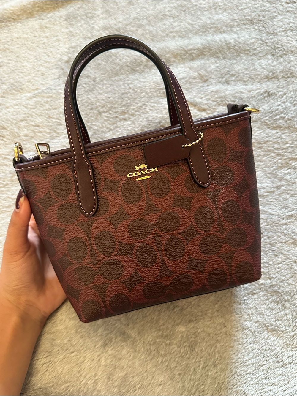 COACH Small Signature Tote Bag in Burgundy